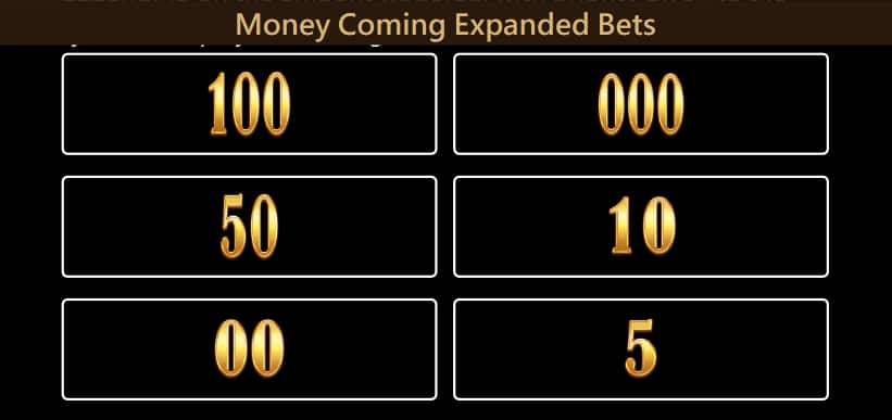 สัญลักษณ์และอัตราการจ่ายเงินรางวัลใน Money Coming Expand Bets